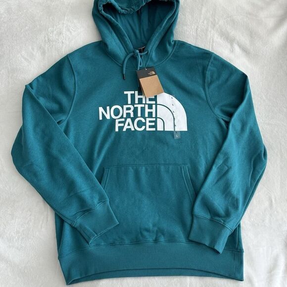 The North Face Hoodie Mens Large Half Dome Fleece Logo Pullover Shady Blue - Picture 1 of 9